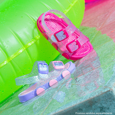 Sandália Papete Infantil Pampili Sun Glee Glitter Rosa e Lilás - sandália rosa glitter