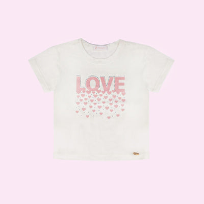 Camiseta Infantil Pampili Love Glitter e Strass Off White - frente da camiseta infantil feminina