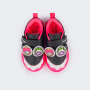 Tênis de Led Infantil Pampili Sneaker Luz Customizável Calce Fácil Monstrinho Preto e Pink Flúor - Vem com 4 Patches - parte superior do tênis