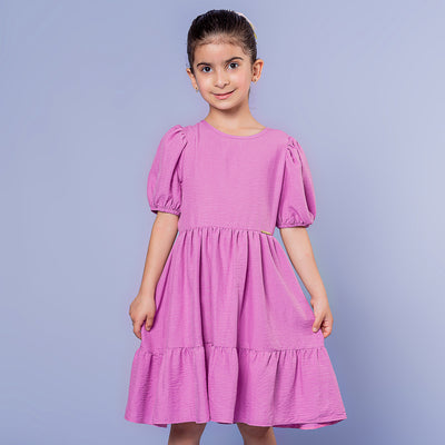 Vestido Infantil Bambollina Camada e Manga Bufante Rosa - frente do vestido menina