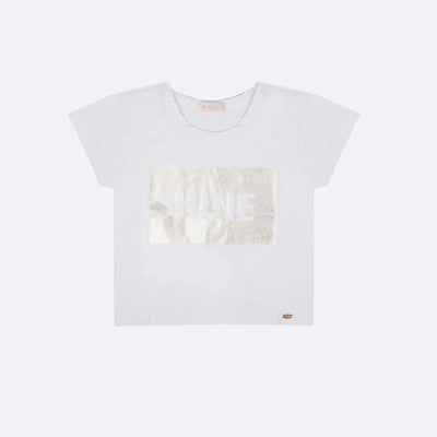 Camiseta Infantil Pampili Shine Holográfica Branca - frente camiseta branca