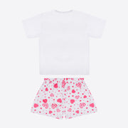 Pijama Infantil Cara de Criança Corações Branco e Pink - costas do pijama infantil feminino