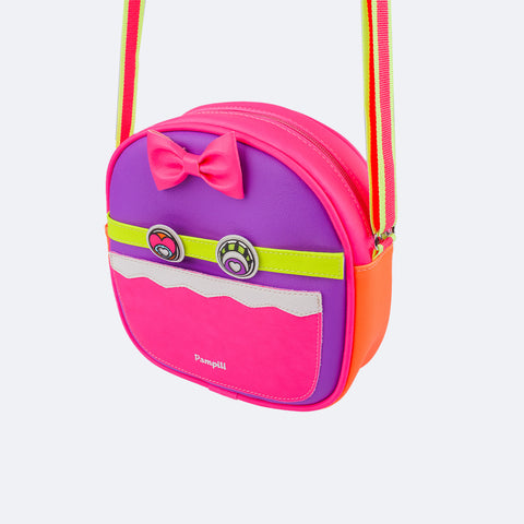 Bolsa Infantil Pampili Customizável Monstrinho Pink e Colorida - Vem com 4 Patches - bolsa pendurada com alça de gorgurão colorido