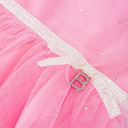 Vestido de Festa Bambollina Tule e Cinto Glitter com Laço Rosa - 2 a 6 Anos - laço e metal com strass