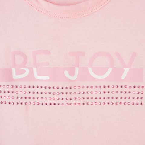 Camiseta Infantil Feminina Pampili Estampa Be Joy Tule Degradê e Rosa  - estampa e aplicação de tachas 