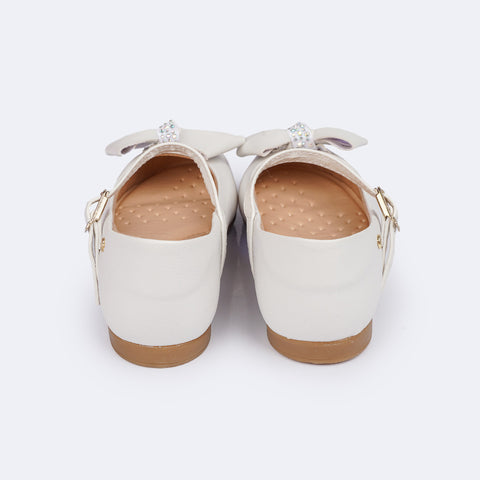 Sapato Infantil Pampili Angel com Laço Glitter Pedras Branco - traseira da sapatilha feminina