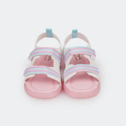 Sandália de Led Infantil Pampili Lulli Calce Fácil Listras Branca e Colorida - foto frontal com cores nas tiras de fechamento