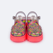 Sandália Infantil Lyra Glee Tratorada Transparente Coral e Colorida - frente da sandália infantil transparente