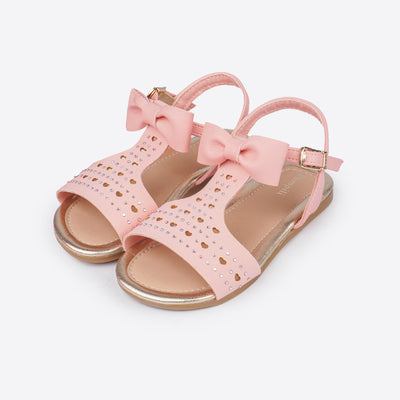 Sandália Infantil Primeiros Passos Pampili Mili Perfuro Coração Rosa Glace - frente da sandália infantil rosa