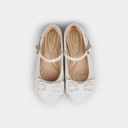 Sapato Infantil Feminino Pampili Angel com Laço Bico Glitter e Strass Branco - foto da parte superior do sapato com palmilha e forro confortáveis 