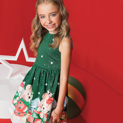 Vestido Infantil Kukiê Natal com Strass Verde - vestido na menina