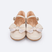 Sapato Infantil Pampili Angel com Laço Glitter Pedras Nude - frente da sapatilha infantil
