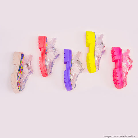 Sandália Infantil Lyra Glee Tratorada Transparente Coral e Colorida - coleção sandália infantil tratorada