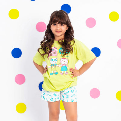 Pijama Kids Cara de Criança João e Maria Verde e Branco - 4 a 8 Anos - menina de pijama