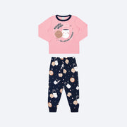 Pijama Bebê Alakazoo Longo Biscoito Brilha no Escuro Rosa e Marinho - frente pijama bebe manga longa