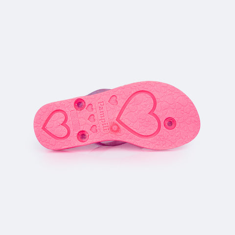 Chinelo Infantil Pampili Likes Emoji Love Eco Amigável Pink Flúor - sola antiderrapante com detalhes de coração