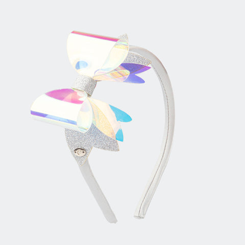 Tiara Infantil Laço Holográfico com Glitter Prata - pampili
