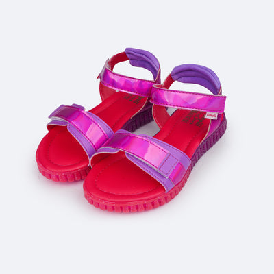 Sandália Papete Infantil Pampili Candy Holográfica Roxa e Pink - frente sandália papete