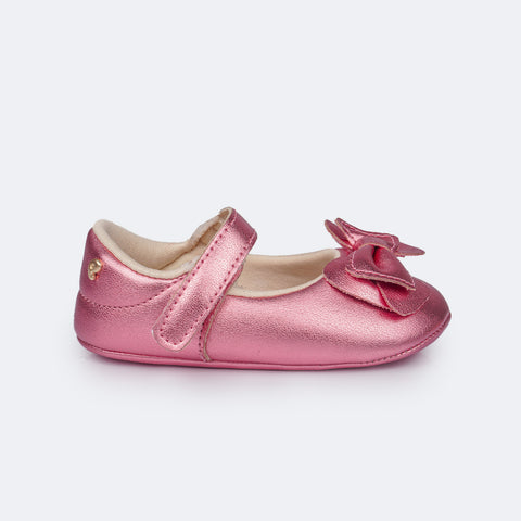 Sapato de Bebê Pampili Nina Laço Duplo Rosa Claro - lateral sapato de bebê rosa