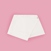Short Saia Infantil Pampili com Cinto Bolsa Off White - frente do short saia 
