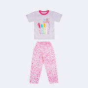Pijama Kids Cara de Criança Brilha no Escuro com Calça Canetinhas Mescla e Branco - 4 a 8 Anos - frente do pijama infantil