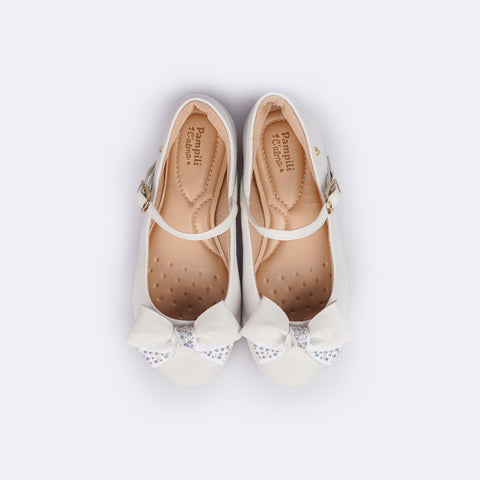Sapato Infantil Pampili Angel com Laço Glitter Pedras Branco - conforto interno do sapato infantil