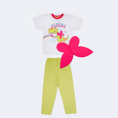 Pijama Infantil Cara de Criança Brilha no Escuro Calça Fadina Colorido - 4 a 8 Anos - frente do pijama infantil com asas