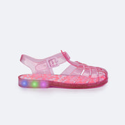 Sandália de Led Infantil Pampili Glee Valen Transparente Glitter Rosa  - lateral da sandália com led