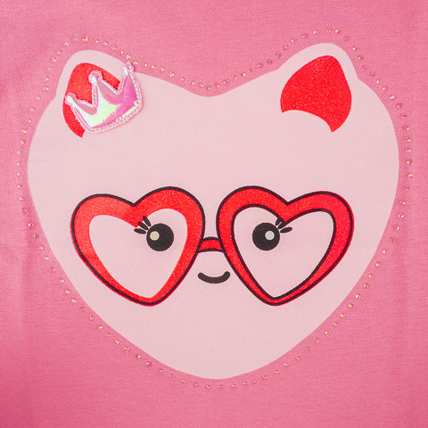 Camiseta Infantil Feminina Pampili Coração Strass Chiclete  - foto da estampe com coração e aplicação de strass 