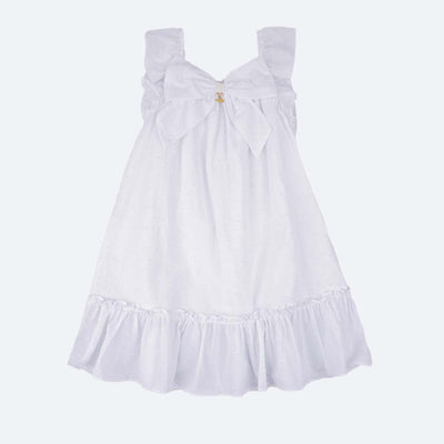 Vestido de Bebê Roana com Laço e Pérolas Branco - frente do vestido bebê branco