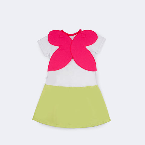 Camisola Kids Cara de Criança Brilha no Escuro Fadina Branca Pink e Verde - 4 a 8 Anos - costas da camisola com a asa