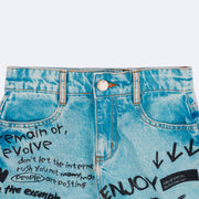  Short Jeans Feminino Vallen Claro com Estampas - bolso frontal do short jeans