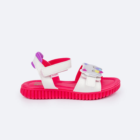 Sandália Papete Infantil Pamps Candy Branca e Pink - lateral da sandália infantil de velcro