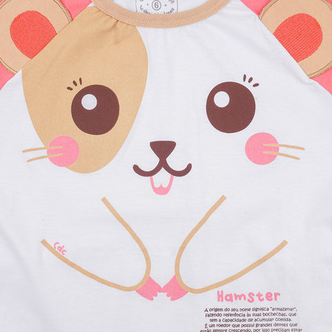 Pijama Infantil Cara de Criança Calça Hamster Branco e Rosa - pijama estampado