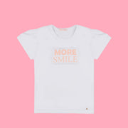 Camiseta Infantil Pampili More Smile Pedras Strass Branca - frente da camiseta estampada