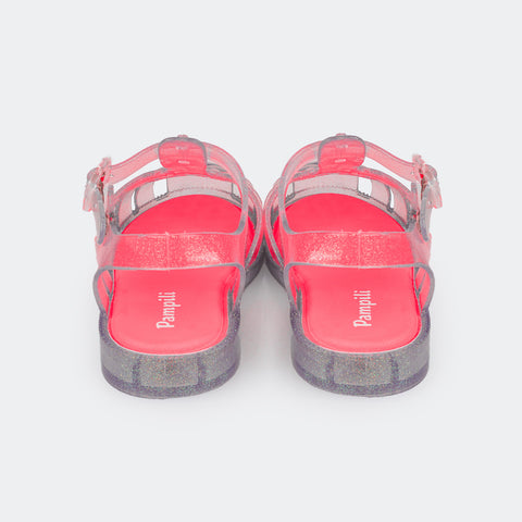 Sandália de Led Infantil Pampili Full Plastic Transparente com Glitter e Pink Fluor - foto da parte traseira