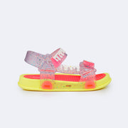 Sandália Papete Infantil Sun Glee Doce Glitter Colorido Neon - lateral da sandália com glitter