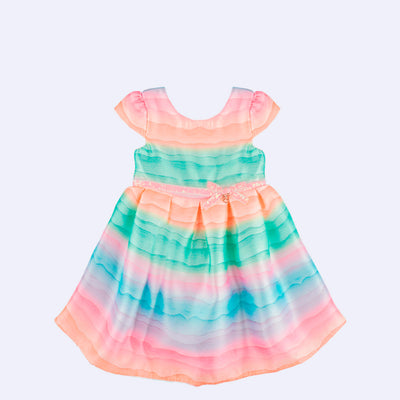 Vestido de Festa Bebê Petit Cherie Colorful Dream Trip Acetinado Multicolorido - 6 a 12 Meses - frente do vestido de bebê colorido