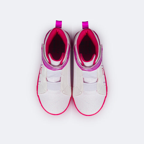 Tênis de Led Cano Médio Infantil Pampili Sneaker Seja Luz Branco e Pink  - parte interna confortável