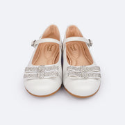 Sapato Infantil Feminino Pampili Angel Laços Strass Branca - frente da sapatilha mostrando detalhes