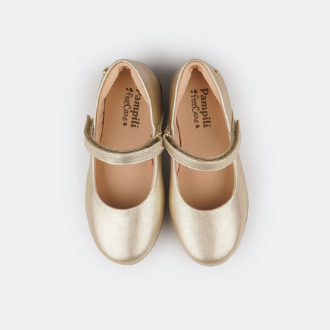 Sapatilha Infantil Bailarina com Velcro Dourada - foto superior do calçado