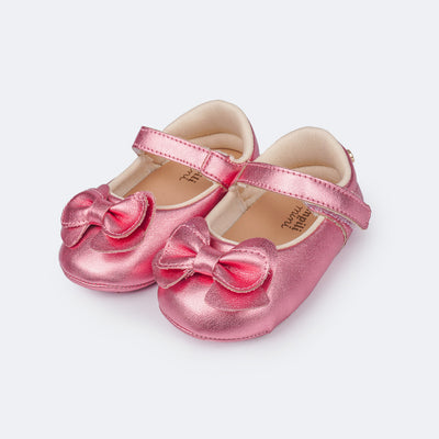 Sapato de Bebê Pampili Nina Laço Duplo Rosa Claro - frente sapato de bebê feminino