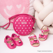 Bolsa Tiracolo Infantil Redonda Morango Pink e Branca.