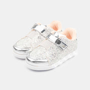 Tênis De Led Infantil Sneaker Luz Princess Glam Com Glitter Prata - pampili